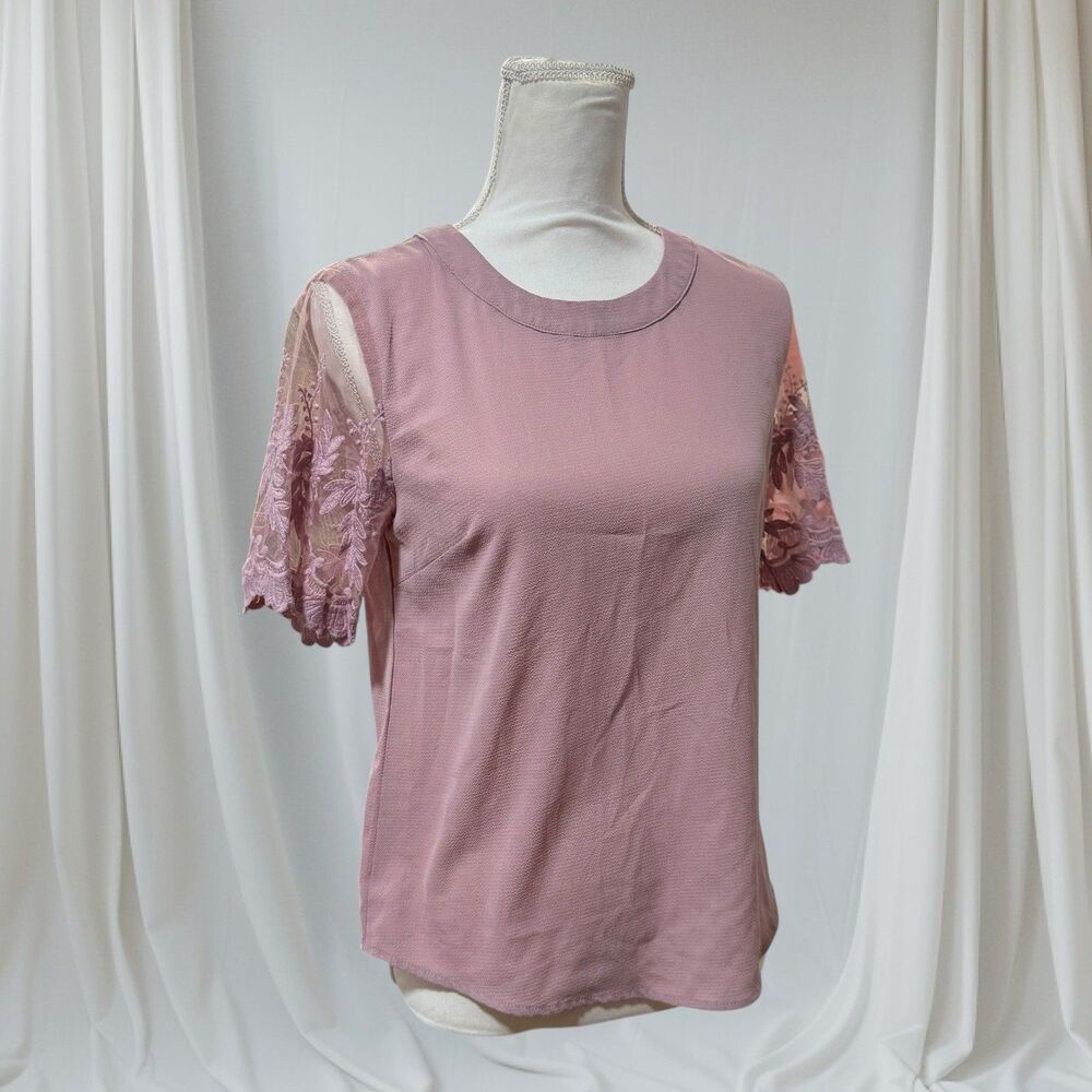 Lulus Lisa Marie Mauve embroidered sleeve blouse Size‎ Small - Picture 2 of 9